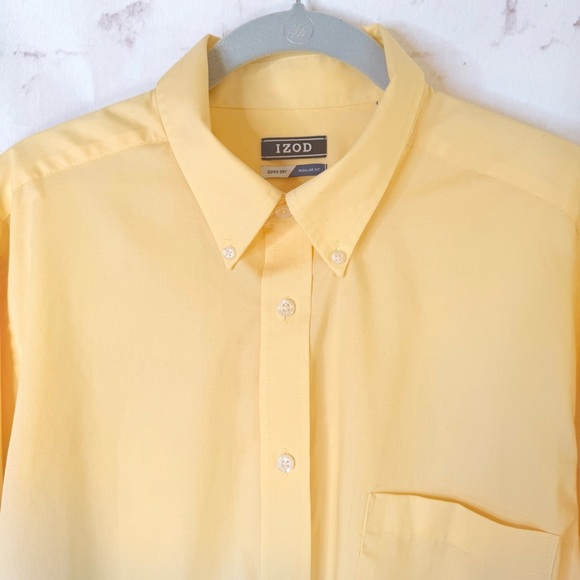 IZOD Quick Dry 16.5 Neck Men’s Regular Fit 34/35 Button Down Yellow Dress shirt - Picture 3 of 15